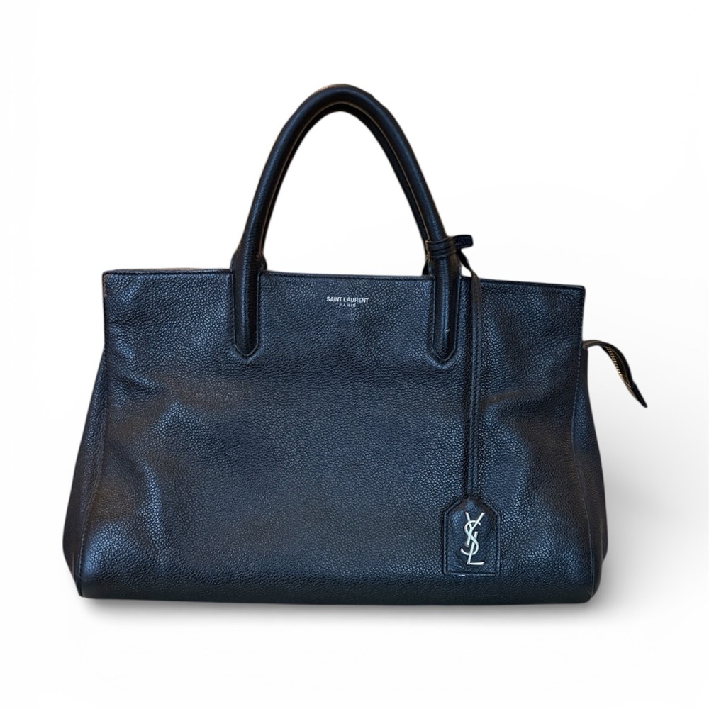Authentic Saint Laurent Cabas Rive Gauche Satchel.Black Pebbled Leather.Dust Bag